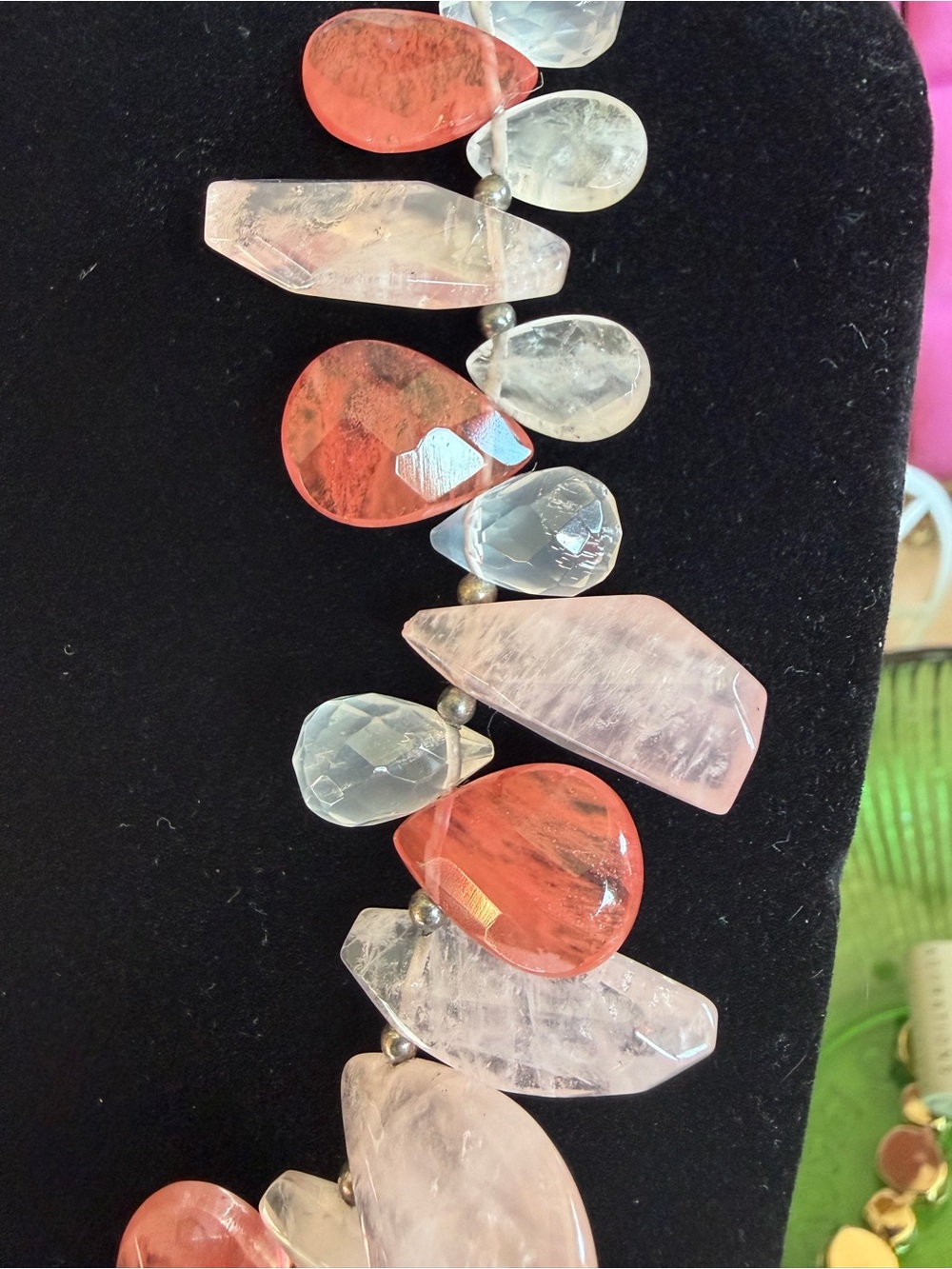 STUNNING Handcrafted Rose & Watermelon Quartz  Statement Necklace - Picture 6 of 8